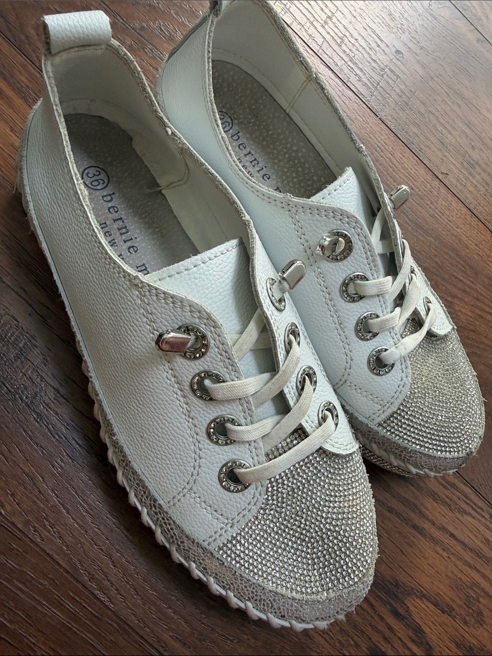 bernie mev. White Sneakers with Crystal Toe women’s sz 6